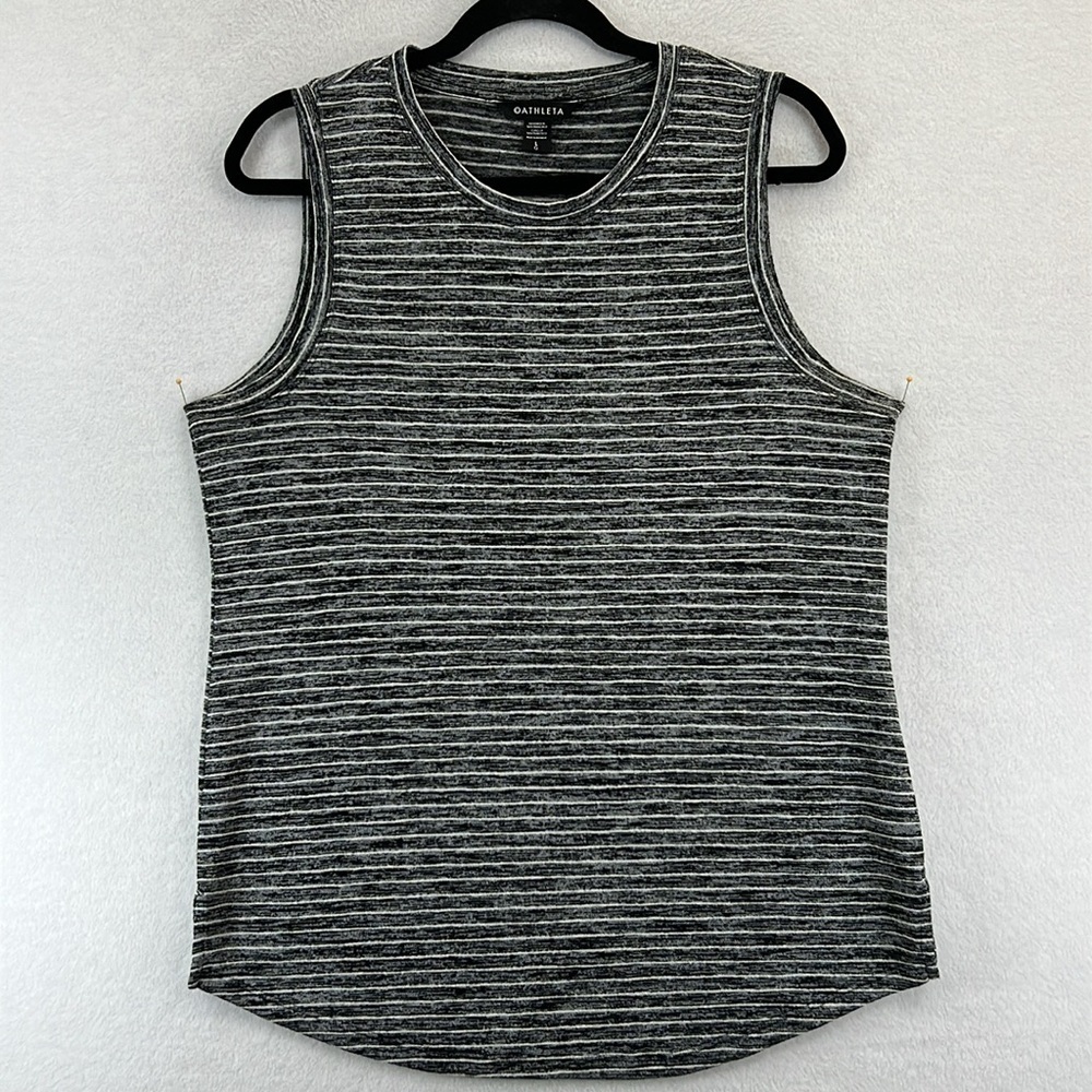 Athleta Women’s Tank / Tee Sz L Black & White Stripe Modal/Polyester EUC
